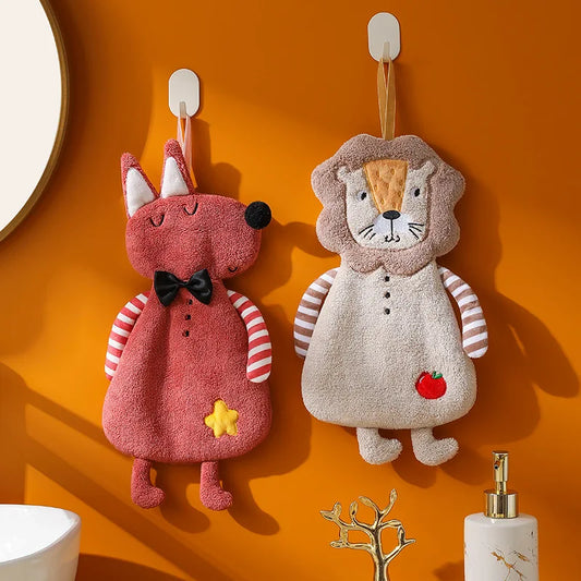 Artfan Kids Coral Velvet Hanging Hand Towel: Soft, Skin-Friendly Kitchen & Bathroom Towel