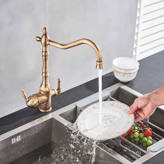 Artfan Antique Brass Water Filtration Kitchen Faucet, Lead-Free Drinking Sink Faucet