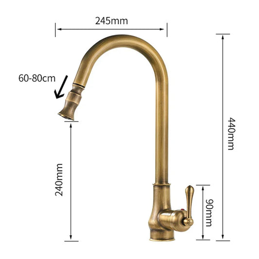 Artfan Antique Brass Pull Out Kitchen Faucet with Stream Sprayer Head