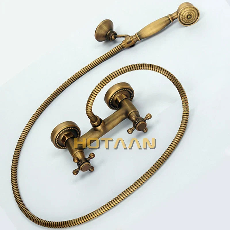 Artfan Antique Brass Hand Held Shower Head Kit for Wall Mount Bathrooms