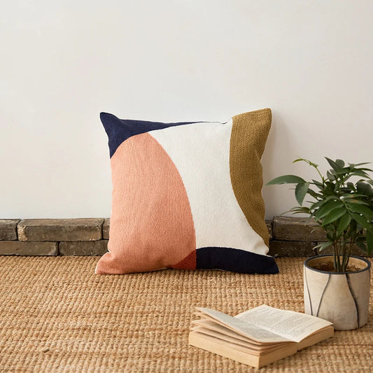 Artfan Abstract Embroidered Pillow Cover 45x45cm Pink Beige for Living Room