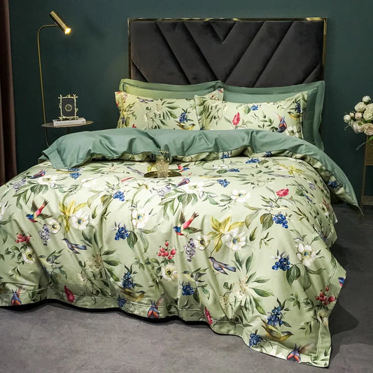 Artfan 1400TC Egyptian Cotton Bird Floral Bedding Set - Luxury 4Pcs