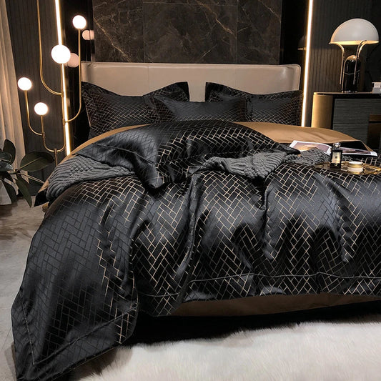 Artfan lighting Black Gold Jacquard Egyptian Cotton Bedding Set - 4Pcs