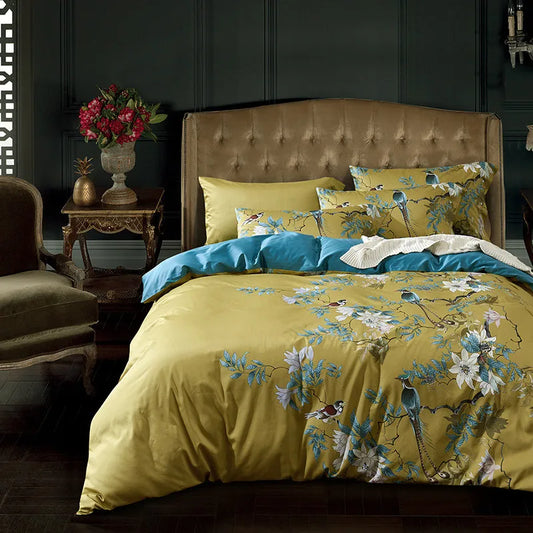 Artfan 600TC Egyptian Cotton Bird Plant Flowers Bedding Set with Digital Printing