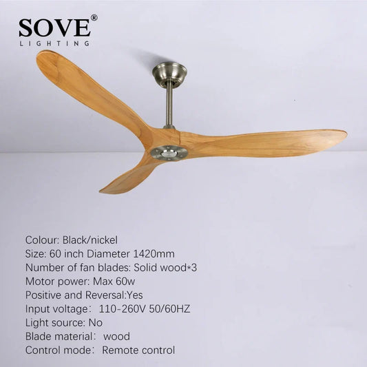Artfan 60" Industrial Wooden Ceiling Fans Remote Control Ventilateur De Plafond