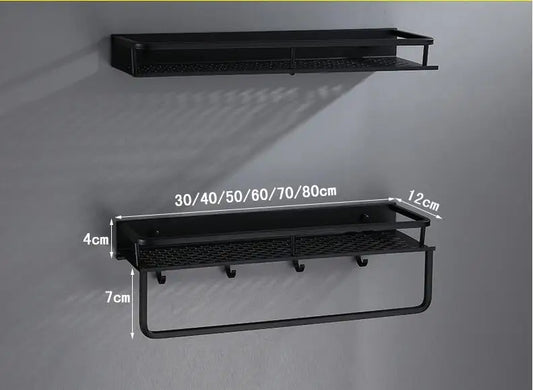 Artfan lighting Black Aluminum Bathroom Shelf with Towel Bar Wall Mounted - Bath Shower Shampoo Holder