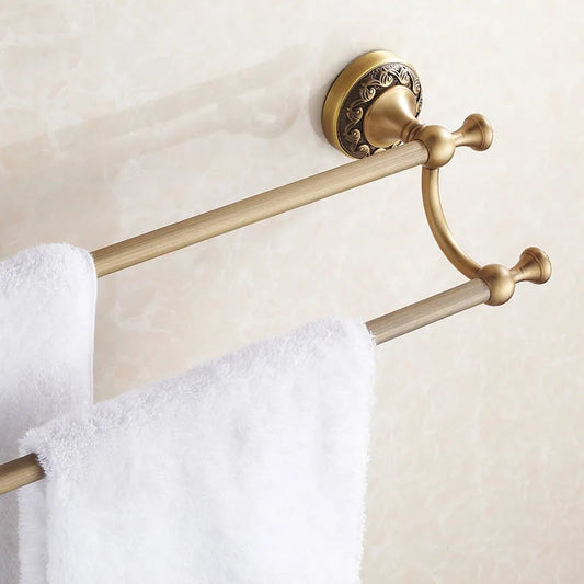Artfan Antique Brass Double Towel Bar Bathroom Shelf Holder Towel Rack