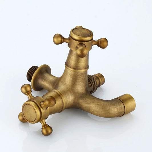 Artfan Antique Brass Dual Cross Handles Wall Mounted Mop Pool Faucets