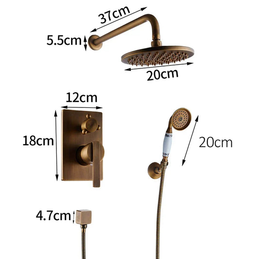 Artfan Antique Brass/Black 8" Rainfall Shower Set Faucet with Handshower