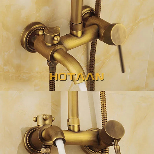 Artfan Antique Brass Shower Faucet Set with Rainfall Mixer Valve and Hand Shower