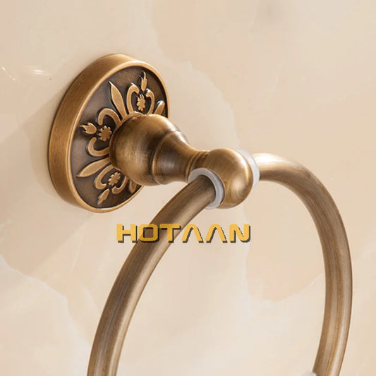 Artfan Antique Brass Wall-Mounted Round Towel Holder - Classic Bathroom Accessories