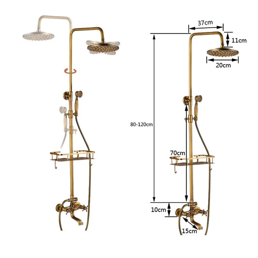 Artfan Antique Brass Wall Mount Bathtub Shower Faucet Dual Handle Shelf Spout