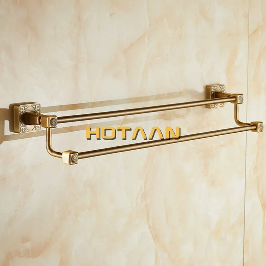 Artfan Antique Brass Finish Double Towel Bar, Solid Aluminium Bathroom Accessory