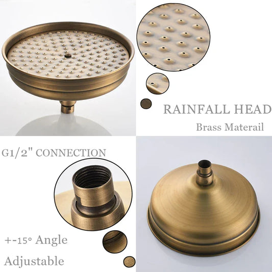 Artfan Antique Brass Shower Set Single Handle Wall Mount Rainfall Mixer Faucet