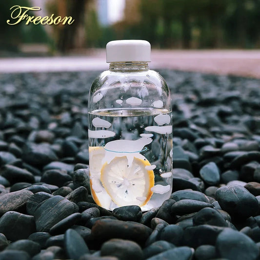 Artfan Animal Glass Water Bottle with Sleeve | Cute Kawaii Design for Outdoor Activities