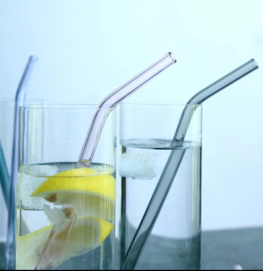 Artfan 6Pcs Colorful Glass Curved Juice Straws - Heat-resistant and Transparent