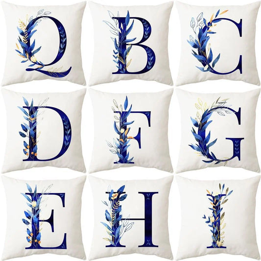 Artfan lighting Blue Alphabet Flower Letter Pillowcase for Home Decor