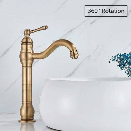Artfan Antique Brass Basin Faucet Single Handle Bathroom Mixer Tap