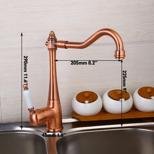 Artfan Antique Copper Kitchen Basin Mixer Tap with Ceramic Handle