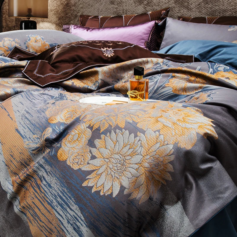 Artfan 1500TC Egyptian Cotton Jacquard Bedding Set for Queen King Size Linens