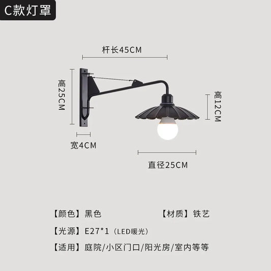 Artfan lighting Black LED Swing Arm Wall Lamp for Outdoor Decor in Bedroom, Balcony & Aisle