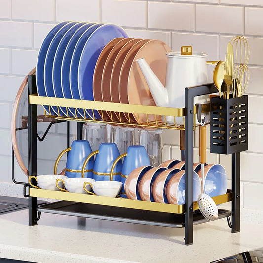 Artfan 2 Tier Kitchen Dish Rack Drainer Plate Storage Organizer Drainboard