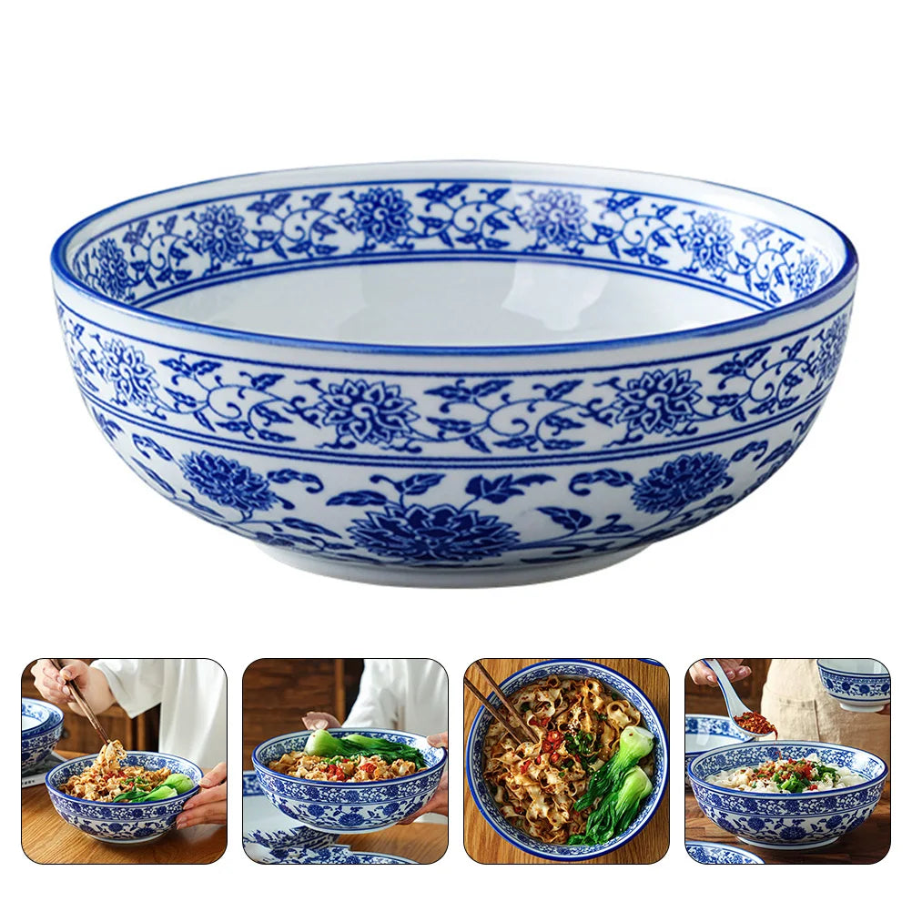 Artfan lighting Blue and White Ceramic Soup Bowl - Perfect for Noodles and Soups