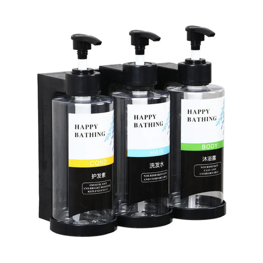 Artfan Amber Soap Dispenser & Shampoo Bottles Set for Drill-Free Bathroom Storage