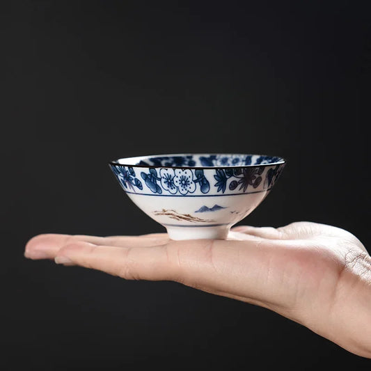 Artfan lighting Blue & White Ceramic Kung Fu Tea Cup - Japanese Style Porcelain Sake Cups