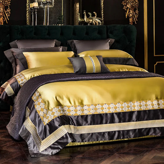 Artfan 200S Embroidery Egyptian Cotton Bedding Set: Queen King Linens, Sheet Duvet Pillowcase