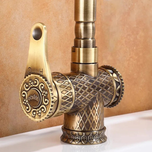 Artfan Antique Bronze Bathroom Sink Faucet Deck Mounted Lavotory Faucet