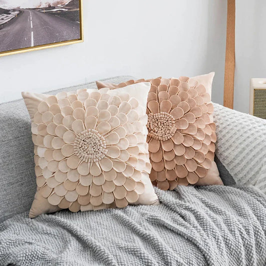 Artfan 3D Velvet Flower Pillow Covers in Yellow Beige 45x45cm