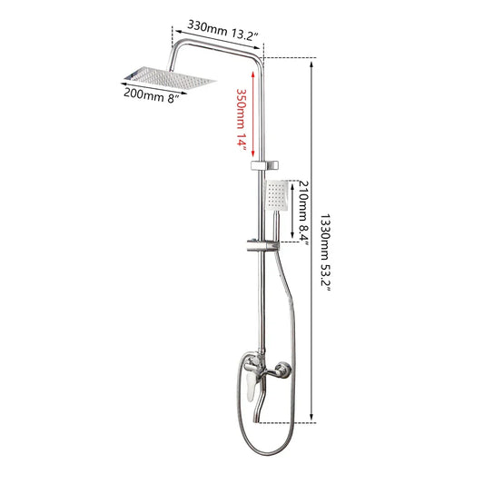 Artfan 8-inch Chrome Bathroom Rainfall Shower Set with Adjustable Height and Handheld Faucet