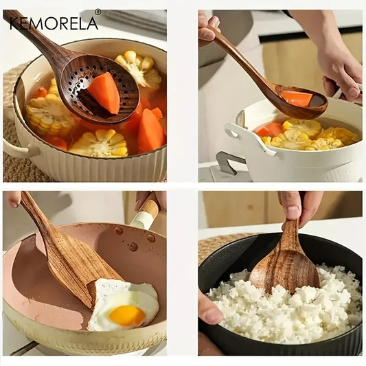 Artfan 5PCS Teak Wooden Cooking Spoon Set - Natural Kitchen Tableware Tools
