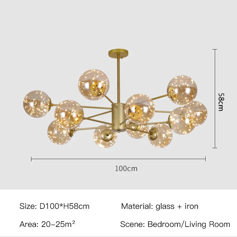 Artfan lighting Black Glass Ball Chandelier: Luxury Dimmable Pendant Lamp for Living Room & Bedroom.