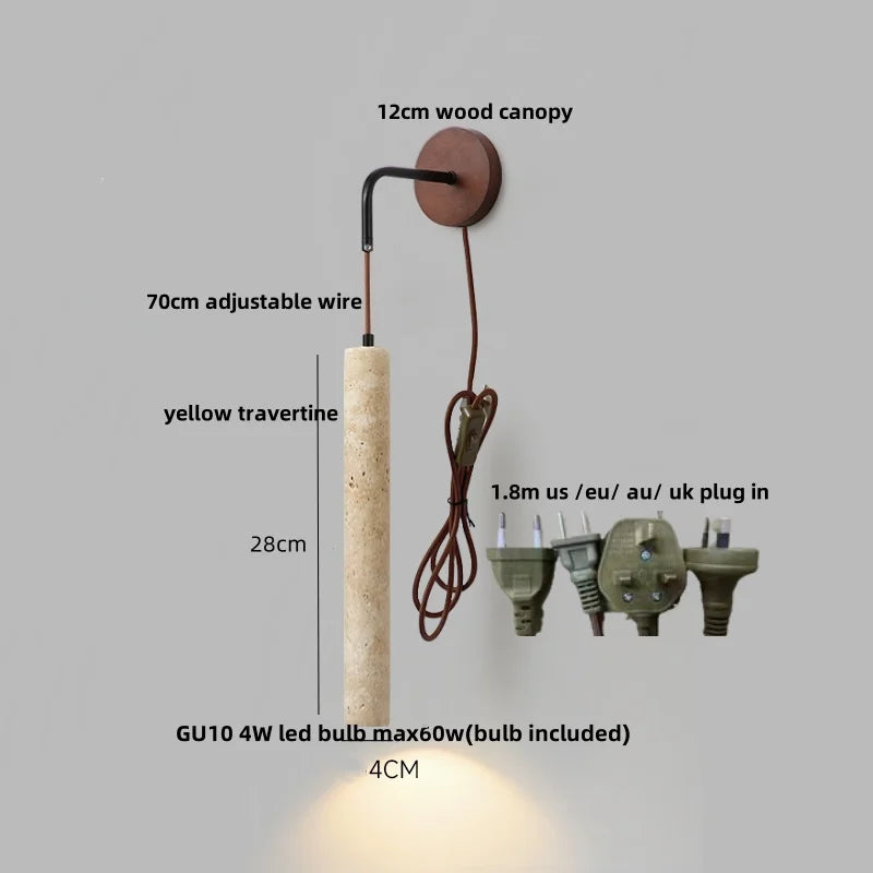 Artfan Adjustable LED Wall Sconce Yellow Travertine Stair Light Fixture for Home Decor