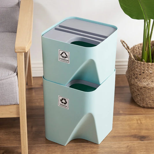 Artfan Stackable Trash Can with Lid Kitchen Waste Bin Bathroom Plastic Paper Basket