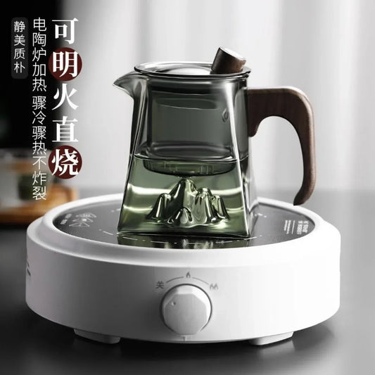 Artfan Glass Tea Pot with Infuser Herbal Flower Tea Kettle Clear Square Filter