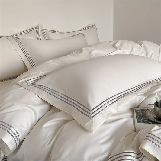 Artfan 1200TC Embroidered Egyptian Cotton Bedding Set - 4pcs King Queen Solid Sheets
