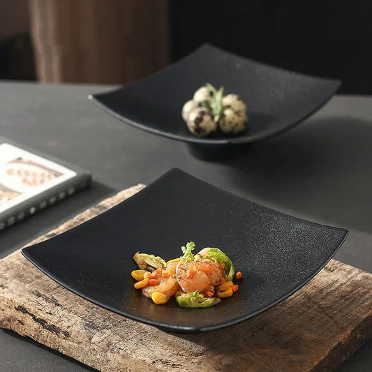 Artfan 7.5 Inch Square Black Matte Ceramic Dining Plate