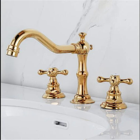 Artfan Antique Brass Gold Bathroom Basin Faucet with Double Handles