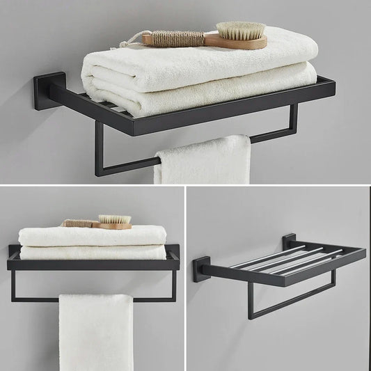 Artfan lighting Black Bathroom Accessories Set: Robe Hook, Towel Rail, Shelf, Tissue Holder