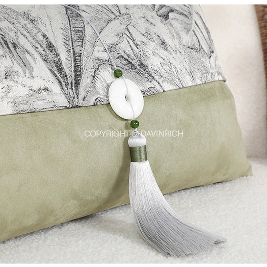 Artfan Avocado Green Jungle Plants Patchwork Luxury Lumbar Pillow Cover 30x50cm