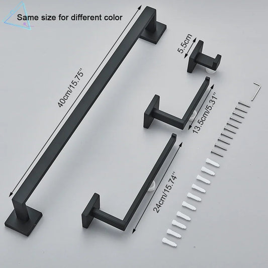 Artfan lighting Black Stainless Steel Bathroom Accessories Set: Towel Bar, Paper Holder, Hook & Bath Rack