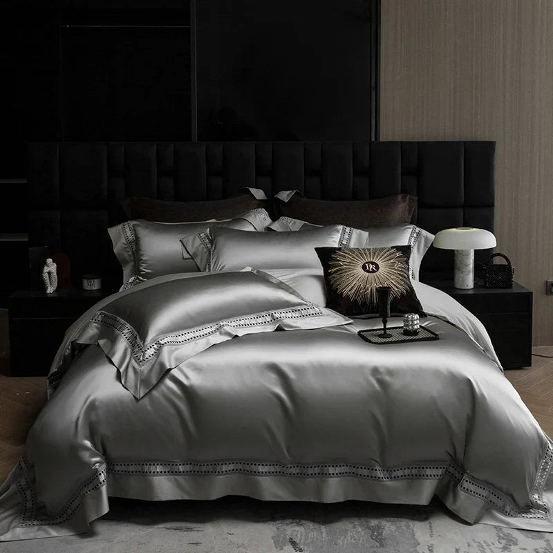 Artfan 1000TC Egyptian Cotton Luxury Satin Bedding Set with Wide Hollow Edge