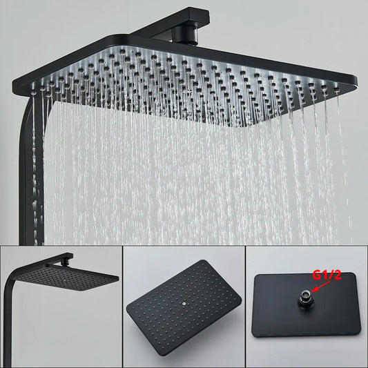 Artfan lighting Black Thermostatic Shower Faucet Rain Head System for Wall Mount Installation
