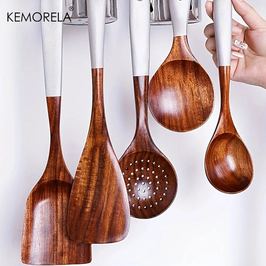 Artfan 7-Piece Thai Wooden Cooking Utensil Set | Eco-Friendly Kitchen Tableware