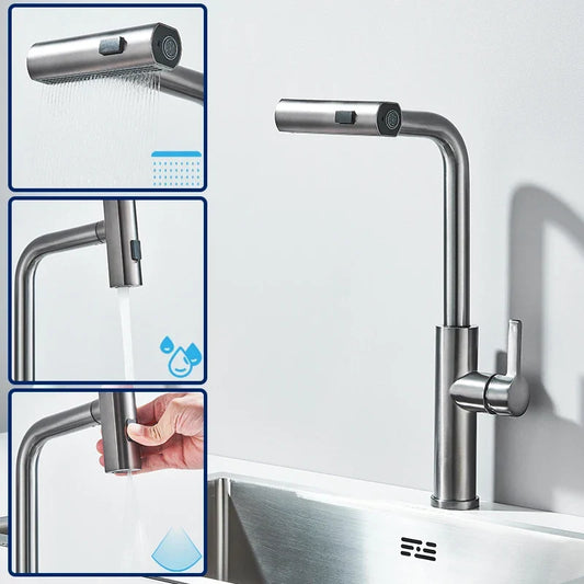 Artfan 3 Functions Kitchen Faucet - Flexible Pull Out Mixer Tap with 360° Sprayer
