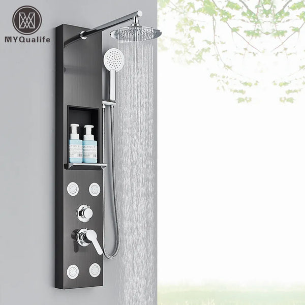 Artfan Rainfall Shower Panel with Storage Rack and Massage Jets