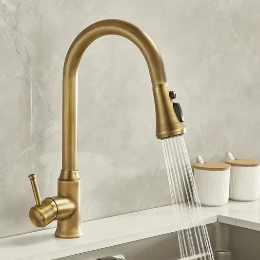 Artfan Antique Brass Kitchen Faucet 360° Rotation Sink Mixer Tap - Tuqiu Design